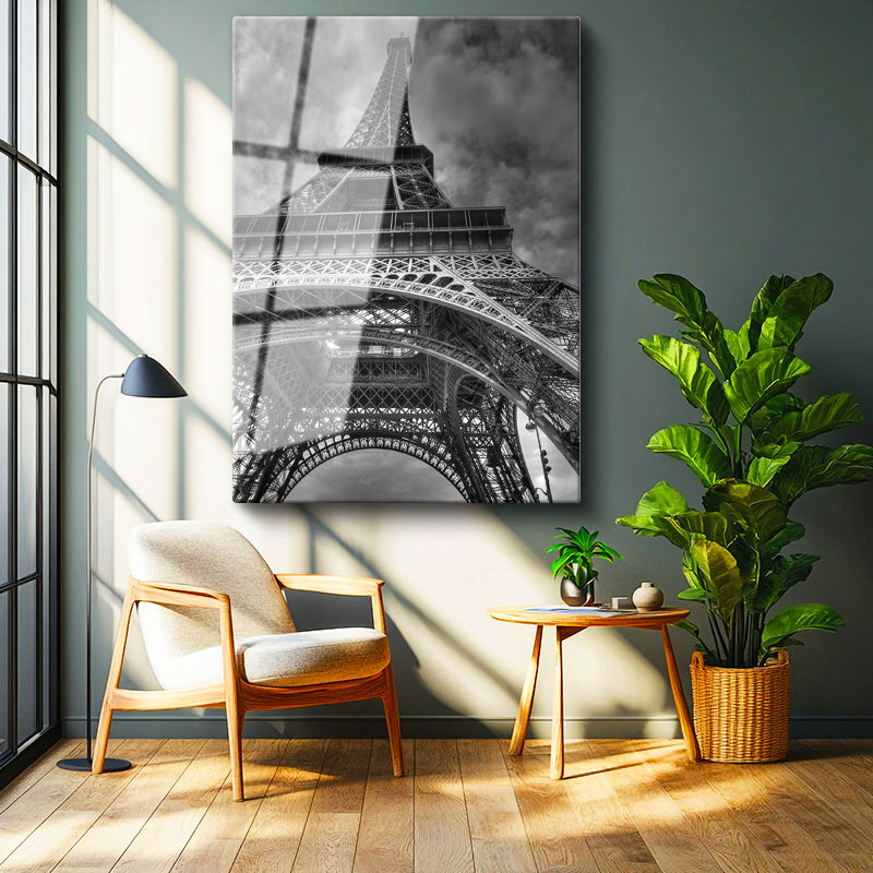 Tamperli Gerçek Cam Tablo Paris Eyfel Kulesi Taban Mimarisi Şehir Mimari Tablo Duvar Dekoru