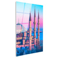 Tamperli Gerçek Cam Tablo Sultanahmet Camii Üç Minare Şehir Mimari Tablo Duvar Dekoru