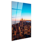 Tamperli Gerçek Cam Tablo New York Empire State Gece Manzarası Şehir Mimari Tablo Duvar Dekoru