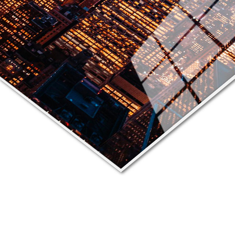 Tamperli Gerçek Cam Tablo New York Empire State Gece Manzarası Şehir Mimari Tablo Duvar Dekoru