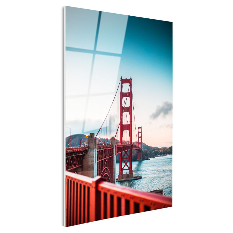 Tamperli Gerçek Cam Tablo San Francisco Kırmızı Asma Köprü Şehir Mimari Tablo Duvar Dekoru