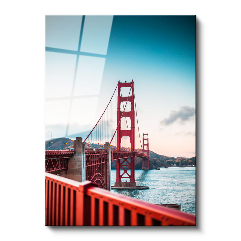 Tamperli Gerçek Cam Tablo San Francisco Kırmızı Asma Köprü Şehir Mimari Tablo Duvar Dekoru