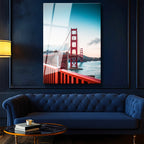 Tamperli Gerçek Cam Tablo San Francisco Kırmızı Asma Köprü Şehir Mimari Tablo Duvar Dekoru