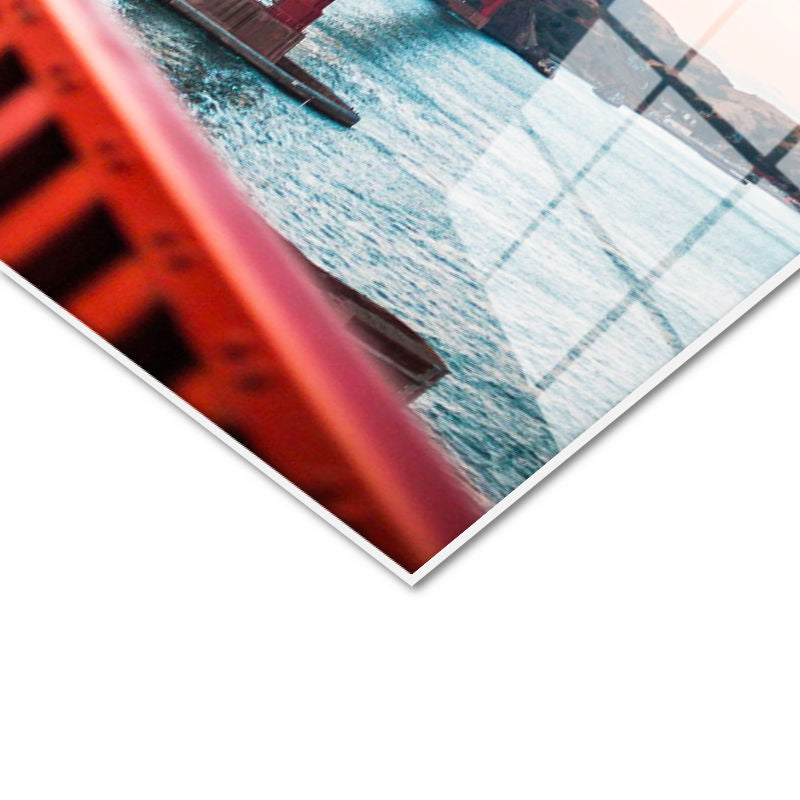 Tamperli Gerçek Cam Tablo San Francisco Kırmızı Asma Köprü Şehir Mimari Tablo Duvar Dekoru