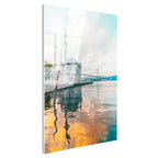 Tamperli Gerçek Cam Tablo Ortaköy Camii ve Deniz Yansıması Şehir Mimari Tablo Duvar Dekoru