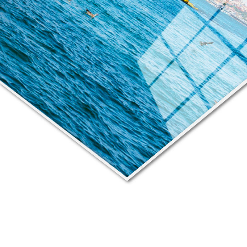 Tamperli Gerçek Cam Tablo Kız Kulesi ve Mavi Deniz Manzarası Şehir Mimari Tablo Duvar Dekoru