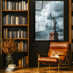 Tamperli Gerçek Cam Tablo Özgürlük Heykeli Bulutlu Gökyüzü Şehir Mimari Tablo Duvar Dekoru