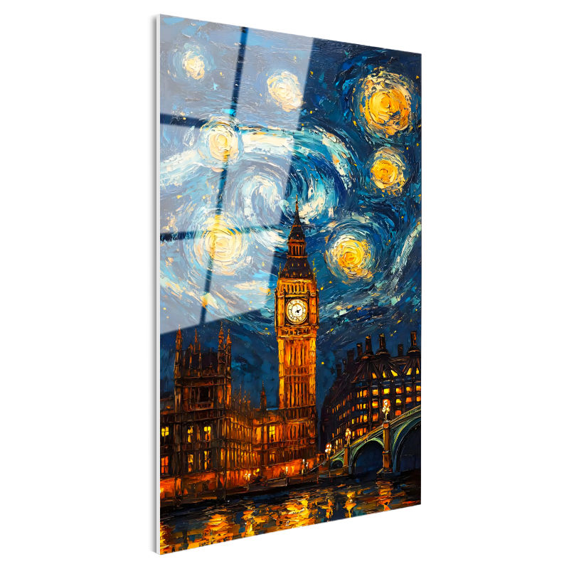 Tamperli Gerçek Cam Tablo Londra Big Ben Fantastik Gökyüzü Şehir Ve Mimari Tablo Duvar Dekoru