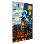 Tamperli Gerçek Cam Tablo Londra Big Ben Fantastik Gökyüzü Şehir Ve Mimari Tablo Duvar Dekoru