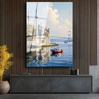 Tamperli Gerçek Cam Tablo Ortaköy Camii Ve Deniz Manzarası Şehir Ve Mimari Tablo Duvar Dekoru