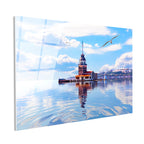 Tamperli Gerçek Cam Tablo Kız Kulesi Deniz Yansıması Şehir Mimari Tablo Duvar Dekoru