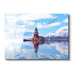 Tamperli Gerçek Cam Tablo Kız Kulesi Deniz Yansıması Şehir Mimari Tablo Duvar Dekoru