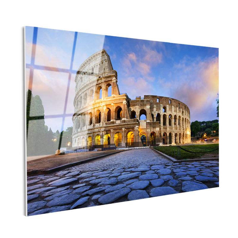 Tamperli Gerçek Cam Tablo Roma Kolezyum Tarihi Arena Şehir Mimari Tablo Duvar Dekoru