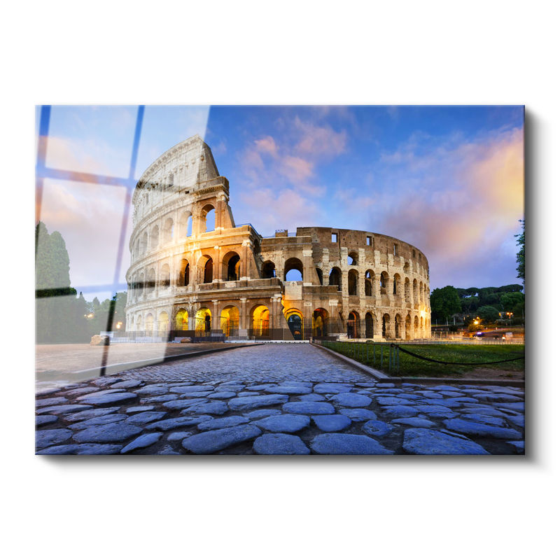 Tamperli Gerçek Cam Tablo Roma Kolezyum Tarihi Arena Şehir Mimari Tablo Duvar Dekoru