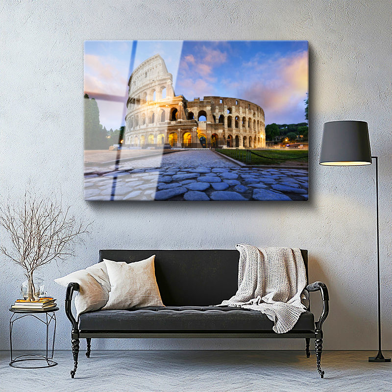 Tamperli Gerçek Cam Tablo Roma Kolezyum Tarihi Arena Şehir Mimari Tablo Duvar Dekoru
