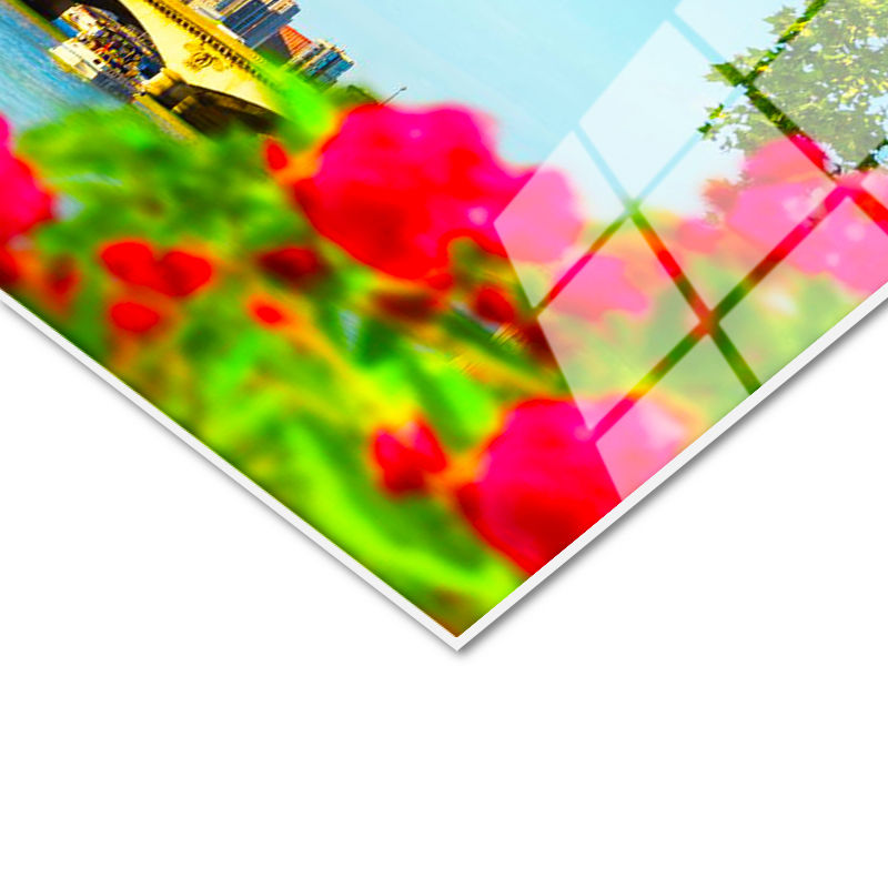 Tamperli Gerçek Cam Tablo Eyfel Kulesi Seine Nehri Çiçekler Şehir Mimari Tablo Duvar Dekoru