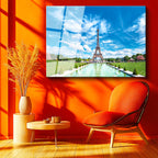 Tamperli Gerçek Cam Tablo Paris Eyfel Kulesi Su Havuzu Şehir Mimari Tablo Duvar Dekoru