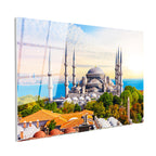 Tamperli Gerçek Cam Tablo Sultanahmet Camii ve Ağaçlar Şehir Mimari Tablo Duvar Dekoru