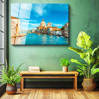 Tamperli Gerçek Cam Tablo Venedik Büyük Kanal Santa Maria Şehir Mimari Tablo Duvar Dekoru