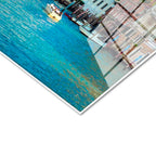 Tamperli Gerçek Cam Tablo Venedik Büyük Kanal Santa Maria Şehir Mimari Tablo Duvar Dekoru