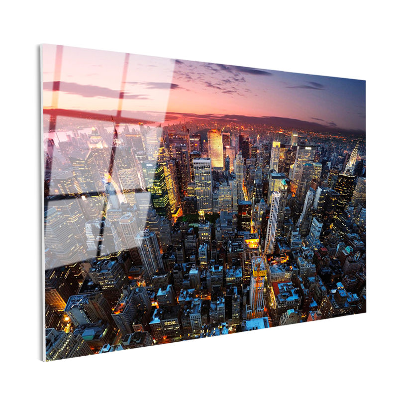 Tamperli Gerçek Cam Tablo New York Manhattan Şehir Manzarası Şehir Mimari Tablo Duvar Dekoru