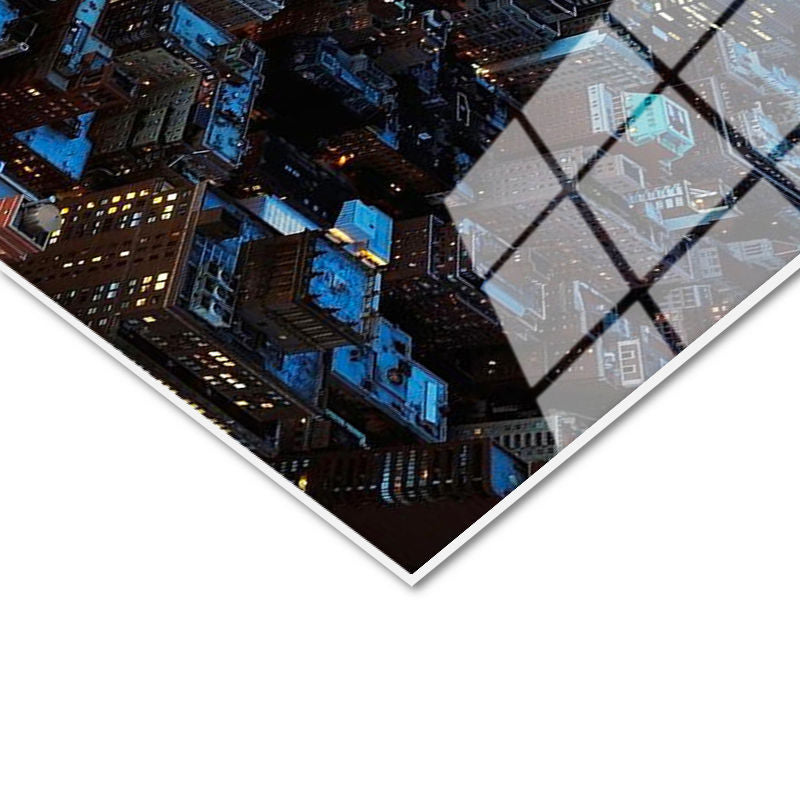 Tamperli Gerçek Cam Tablo New York Manhattan Şehir Manzarası Şehir Mimari Tablo Duvar Dekoru