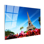 Tamperli Gerçek Cam Tablo Eyfel Kulesi Altı Çiçek Bahçesi Şehir Mimari Tablo Duvar Dekoru