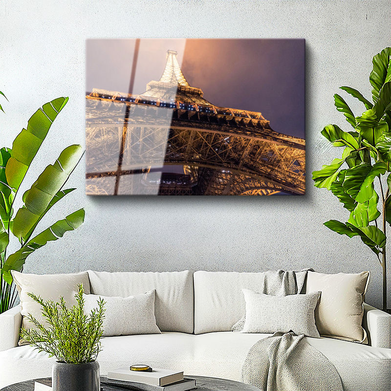 Tamperli Gerçek Cam Tablo Eyfel Kulesi Mimari Çelik Yapı Şehir Mimari Tablo Duvar Dekoru