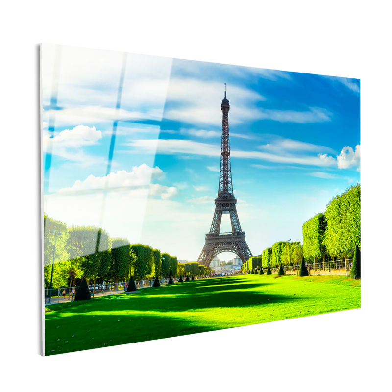 Tamperli Gerçek Cam Tablo Eyfel Kulesi Champ de Mars Parkı Şehir Mimari Tablo Duvar Dekoru