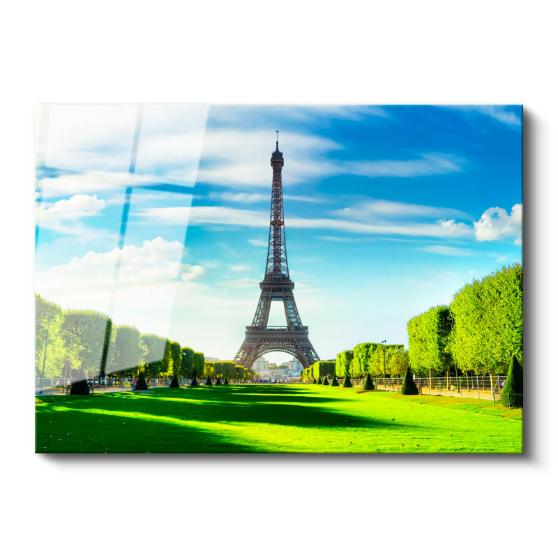 Tamperli Gerçek Cam Tablo Eyfel Kulesi Champ de Mars Parkı Şehir Mimari Tablo Duvar Dekoru
