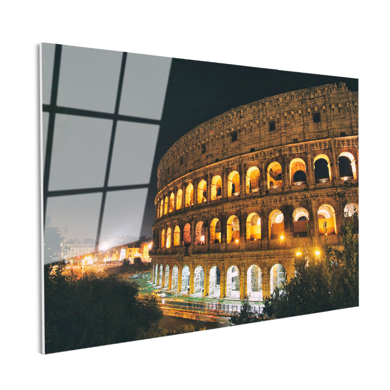 Tamperli Gerçek Cam Tablo Roma Kolezyum Gece Aydınlatması Şehir Mimari Tablo Duvar Dekoru