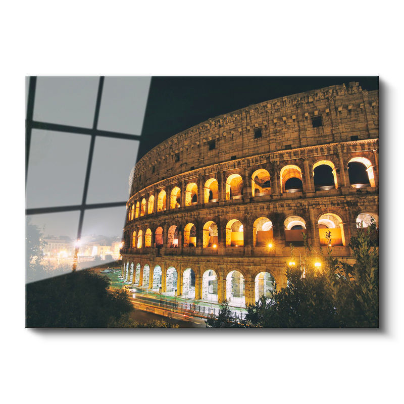 Tamperli Gerçek Cam Tablo Roma Kolezyum Gece Aydınlatması Şehir Mimari Tablo Duvar Dekoru