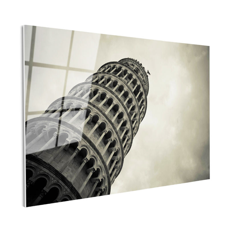 Tamperli Gerçek Cam Tablo Pisa Kulesi Detaylı Mimari Yapı Şehir Mimari Tablo Duvar Dekoru