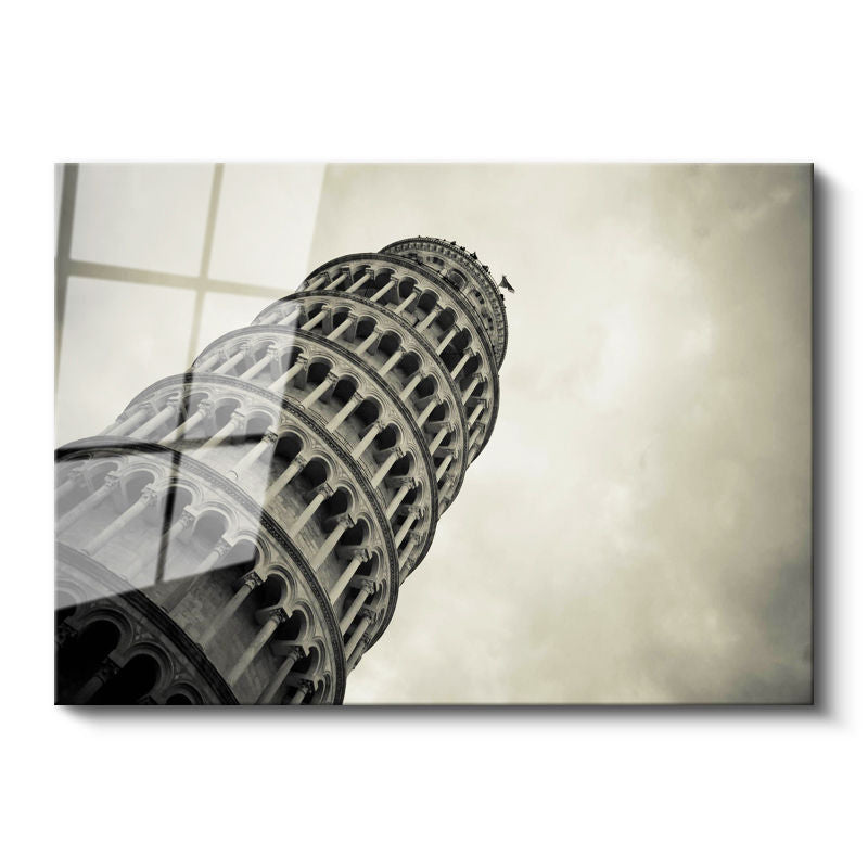 Tamperli Gerçek Cam Tablo Pisa Kulesi Detaylı Mimari Yapı Şehir Mimari Tablo Duvar Dekoru