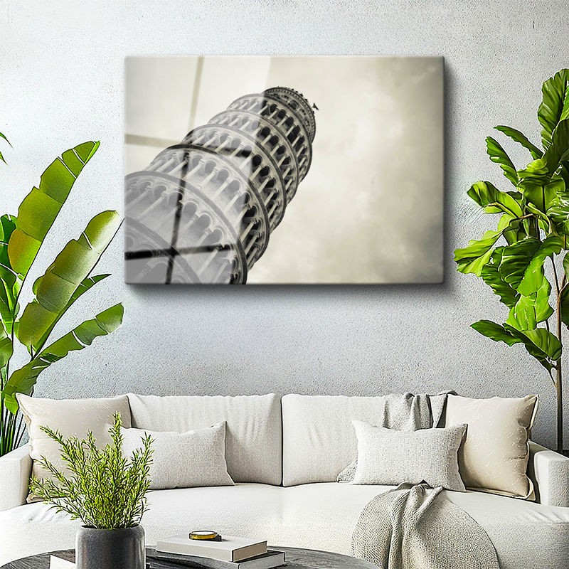 Tamperli Gerçek Cam Tablo Pisa Kulesi Detaylı Mimari Yapı Şehir Mimari Tablo Duvar Dekoru