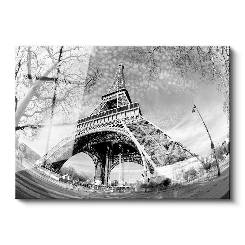 Tamperli Gerçek Cam Tablo Eyfel Kulesi Altından Gökyüzü Şehir Mimari Tablo Duvar Dekoru