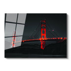 Tamperli Gerçek Cam Tablo Golden Gate Köprüsü Gece Aydınlatması Şehir Mimari Tablo Duvar Dekoru