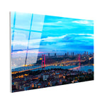 Tamperli Gerçek Cam Tablo İstanbul Boğaz Köprüsü Gece Şehir Mimari Tablo Duvar Dekoru