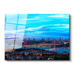 Tamperli Gerçek Cam Tablo İstanbul Boğaz Köprüsü Gece Şehir Mimari Tablo Duvar Dekoru