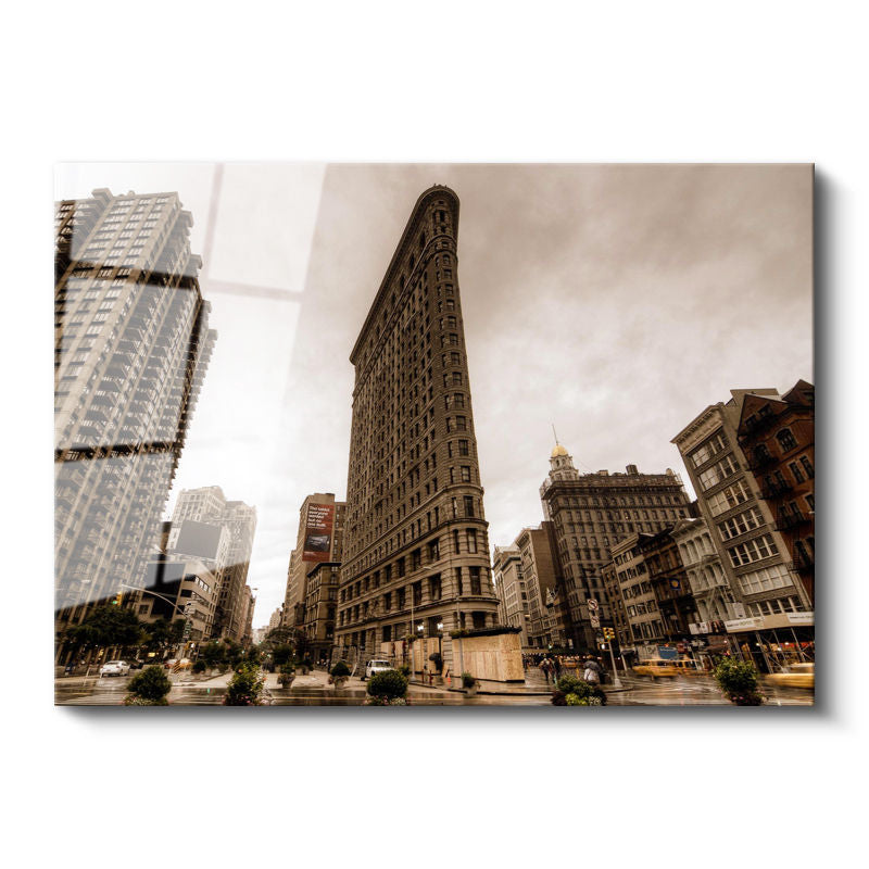 Tamperli Gerçek Cam Tablo New York Flatiron Binası Şehir Mimari Tablo Duvar Dekoru