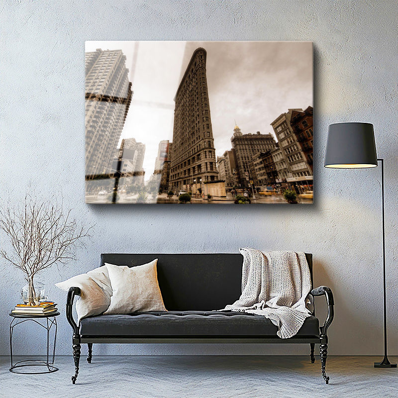 Tamperli Gerçek Cam Tablo New York Flatiron Binası Şehir Mimari Tablo Duvar Dekoru