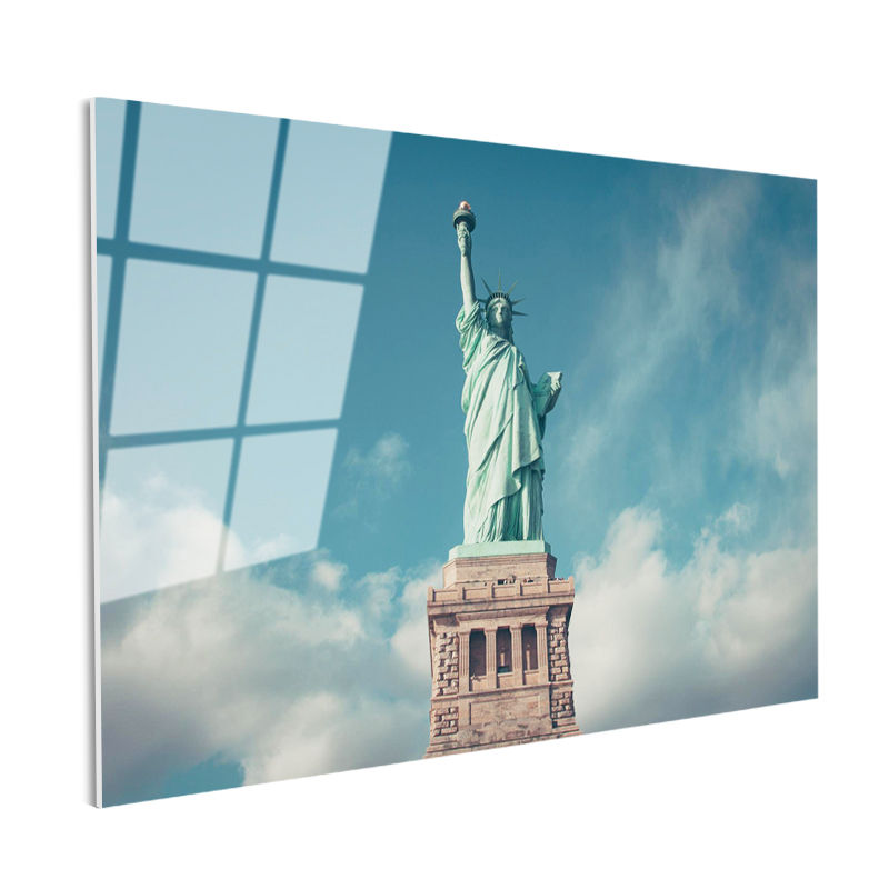 Tamperli Gerçek Cam Tablo New York Özgürlük Anıtı Şehir Mimari Tablo Duvar Dekoru