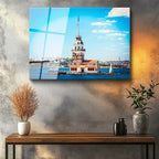 Tamperli Gerçek Cam Tablo İstanbul Kız Kulesi ve Boğaz Şehir Mimari Tablo Duvar Dekoru