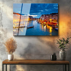 Tamperli Gerçek Cam Tablo Venedik Kanalı ve Sandallar Şehir Mimari Tablo Duvar Dekoru