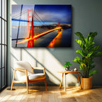 Tamperli Gerçek Cam Tablo Golden Gate Köprüsü Gece Trafiği Şehir Mimari Tablo Duvar Dekoru