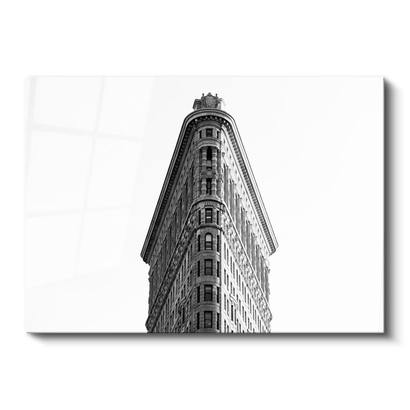 Tamperli Gerçek Cam Tablo Flatiron Binası Üst Cephe Şehir Mimari Tablo Duvar Dekoru