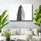 Tamperli Gerçek Cam Tablo Flatiron Binası Üst Cephe Şehir Mimari Tablo Duvar Dekoru