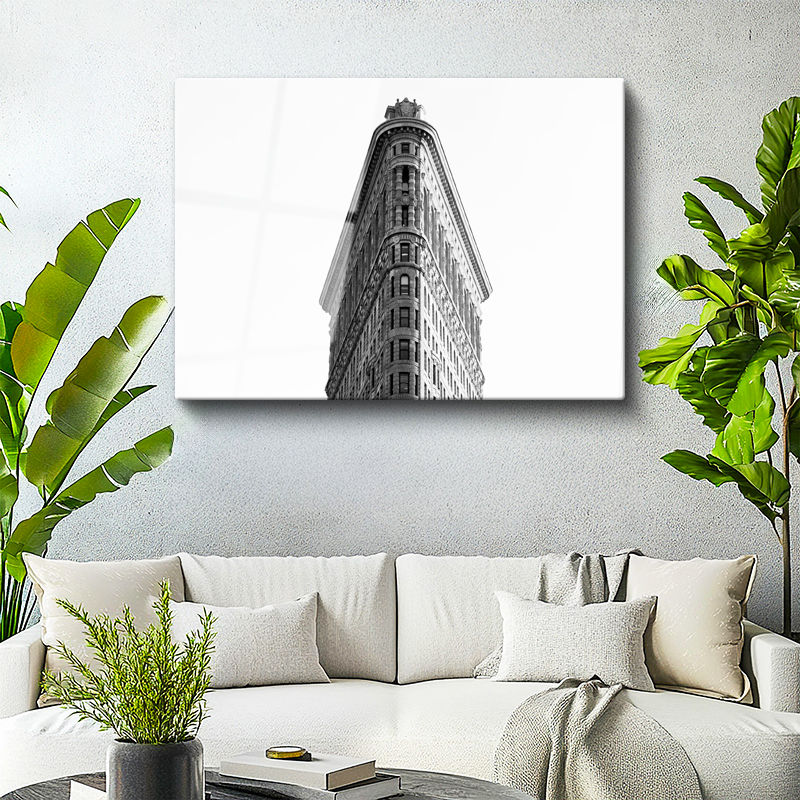 Tamperli Gerçek Cam Tablo Flatiron Binası Üst Cephe Şehir Mimari Tablo Duvar Dekoru