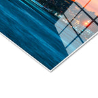 Tamperli Gerçek Cam Tablo Kız Kulesi Turuncu Gün Batımı Şehir Mimari Tablo Duvar Dekoru