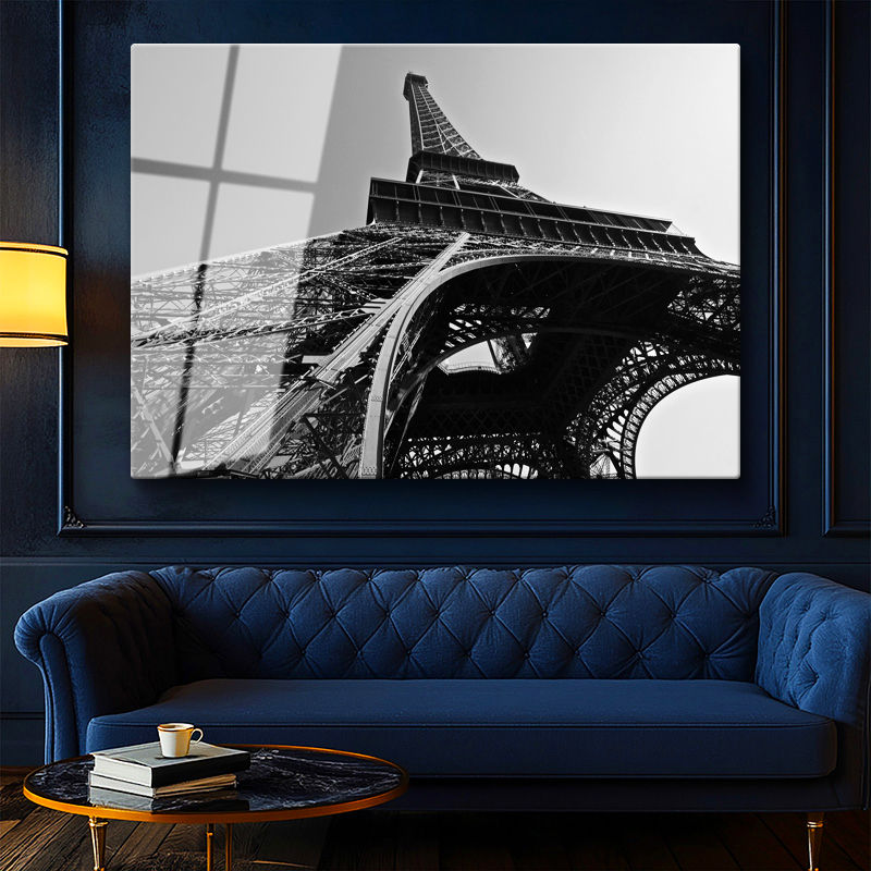 Tamperli Gerçek Cam Tablo Eyfel Kulesi Çelik Mimari Detay Şehir Mimari Tablo Duvar Dekoru